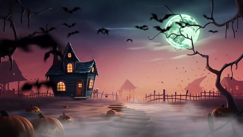 Halloween night decorative with greeting text animation background. seamless looping time-lapse virtual video animation background.	 | Shutterstock HD Video #1108996825
