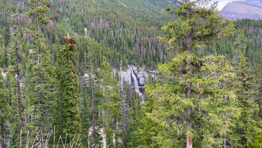 Sideways falls along the Ice Fields Parkway in Banff National Park in Canada on a beautiful day