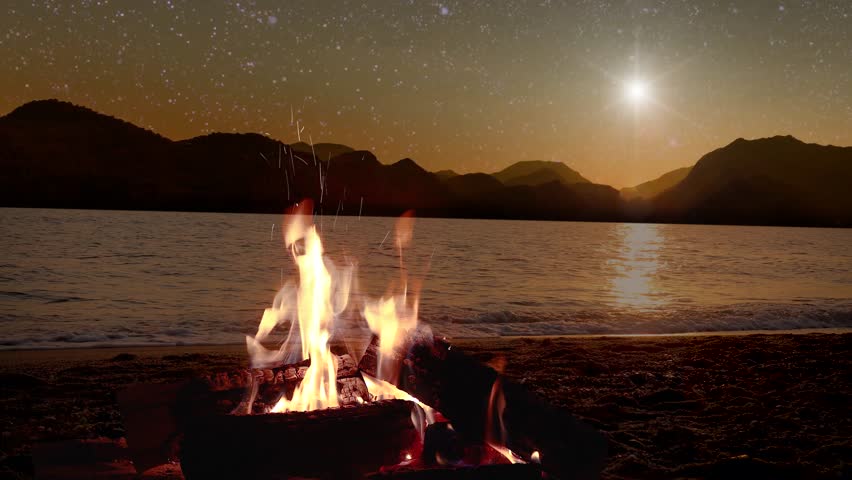 A star shines in the night sky over the sea on the holiday of Christmas | Shutterstock HD Video #1109001957
