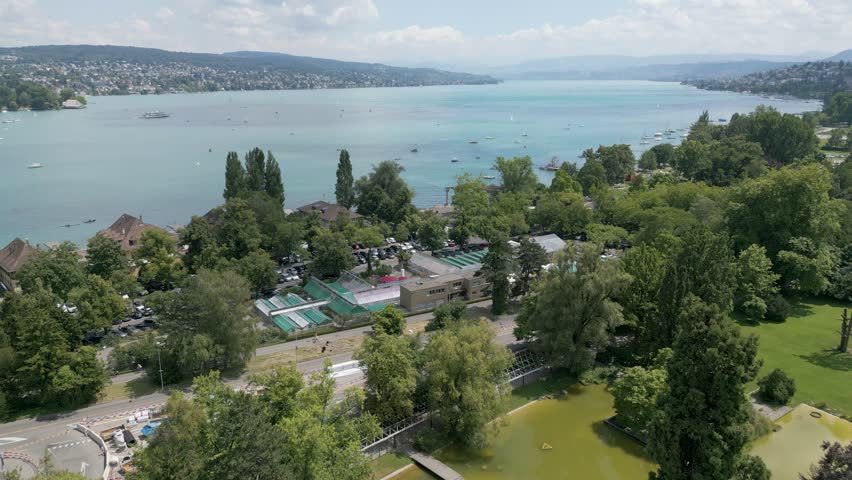 Aerial view from Zürich with a good overview of the Zurichsee and the waterfront around | Shutterstock HD Video #1109003495