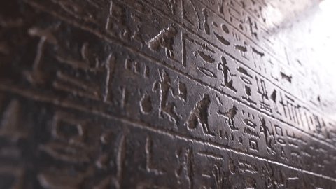 Egyptian hieroglyphs on the stone in The Museum in Cairo. Heritage of ancient civilization in archaeological excavation Adlı Stok Video