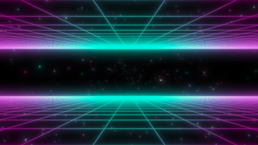 A futuristic 3D virtual space designed with perspective grids. It's a cyberpunk-style background animation. | Shutterstock HD Video #1109015549