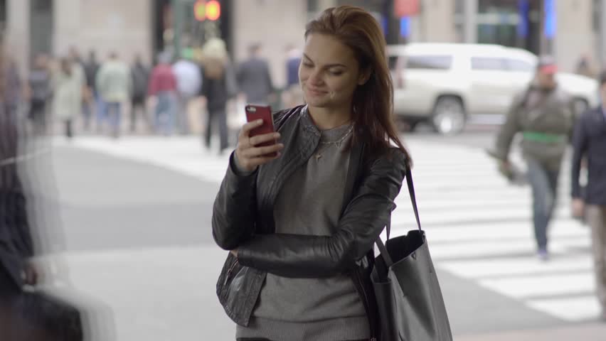 City Lifestyle Portrait of Attractive Female Person Chatting on Mobile Phone Royalty-Free Stock Footage #1109015877