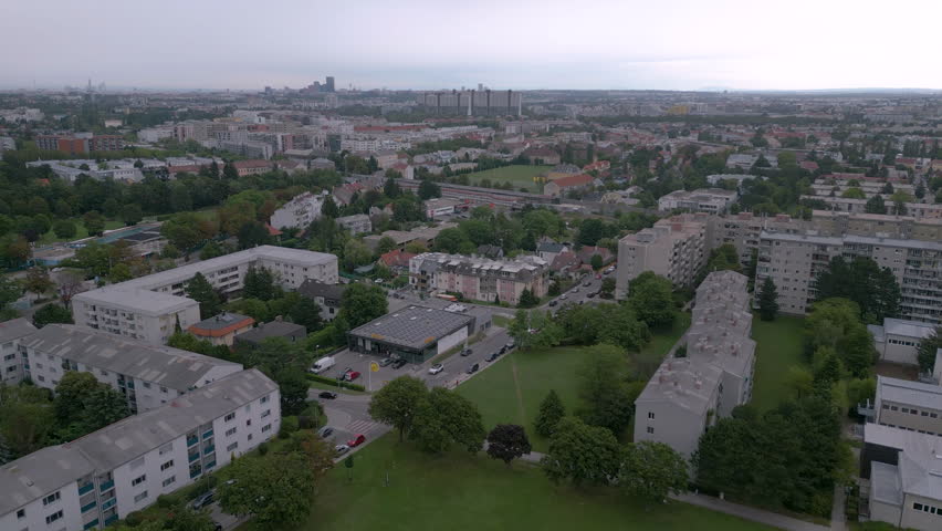 Vienna austria aerial skyline view from above drone footage of vienna city birds view, vienna austria aerial panoramic view.