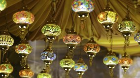 Traditional handmade multicolor Turkish, Moroccan, Arabian lamps hanging for Ramadan Kareem greeting. - Powered by Shutterstock - Get 15% off with code: PIKWIZARD15