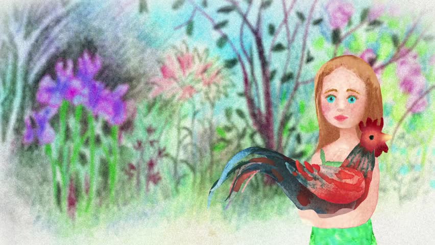 A little girl with blue eyes walks in her grandmother