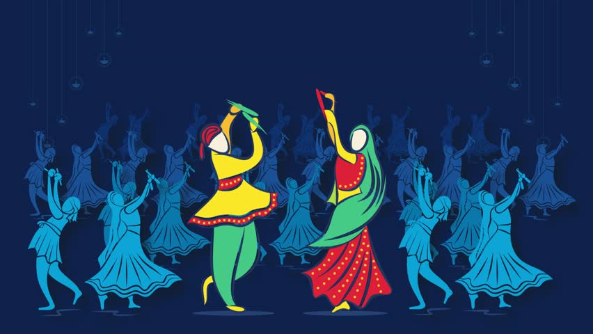 Animation for a Illustration of Garba and Dandiya Night in Navratri Celebration or festival of India Royalty-Free Stock Footage #1109027327