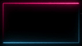 Animated neon glow frame background. Colorful laser or fluorescent light show a box pattern on a dark background. Seamless looping pattern animation.