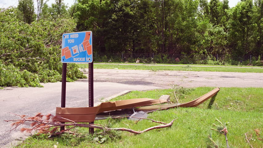 Metal wrapped around road sign after tornado storm came through 4k