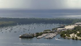 Aerial 7x zoom telephoto video Miami Key Biscayne panning