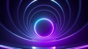 endless 3d animation, abstract geometric background with glowing neon round shape. Moving forward inside the dark tunnel towards the violet laser circle. Futuristic wallpaper - Powered by Shutterstock - Get 15% off with code: PIKWIZARD15