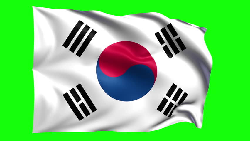 South Korea flag on a green screen, perfect loop, 3D animation