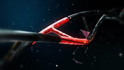 Robotic DNA Strand Animation Loop in 4K - 3D Red Cyborg Virtual Background