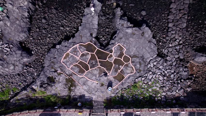 Drone video of an ancient natural salt farm in Jeju Island, South Korea