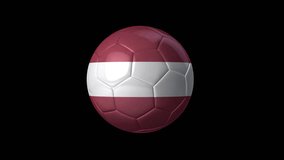 Soccer Ball with Flag of Latvia. Transparent Background, Alpha Channel, 4K ProRes. Easy to Put into Any Video.