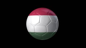 Soccer Ball with Flag of Hungary. Transparent Background, Alpha Channel, 4K ProRes. Easy to Put into Any Video.