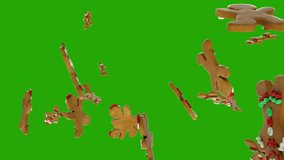 Christmas gingerbread cookies flying in slow motion, Green Screen Chromakey - Powered by Shutterstock - Get 15% off with code: PIKWIZARD15