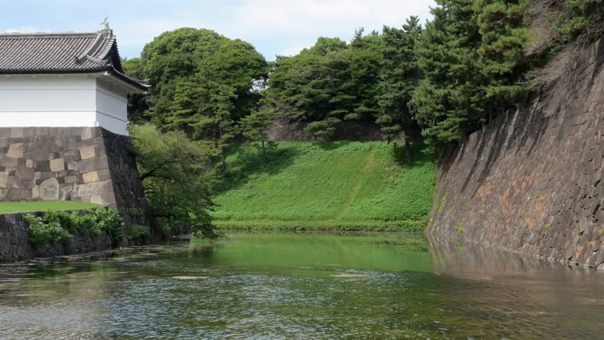 Beautiful moat scenery surrounded by greenery. Taken at Sakuradamon gate.
