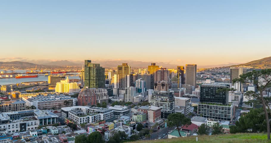 Cape Town city CBD Day To Night Timelapse video loop during spring, Cape Town, South Africa