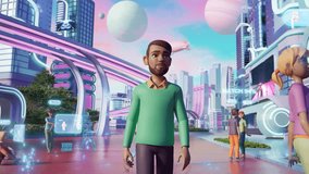 Young Indian Man Putting On a Virtual Reality Headset at Home. He Enters Animated Digital Internet 3D Universe as a Cute Avatar. Next Generation Immersive Social Media Online Metaverse Platform - Powered by Shutterstock - Get 15% off with code: PIKWIZARD15