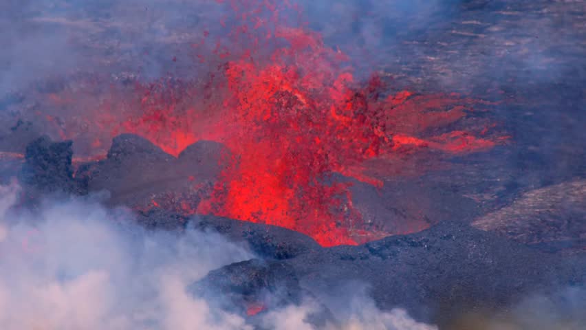 Kilauea Crater Eruption September 11 viewed from the east or south east corner. Close up of lava fountain day 2 of the eruption.