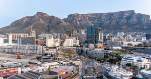 Day to night Timelapse video clip of Cape Town city CBD and table mountain in the background