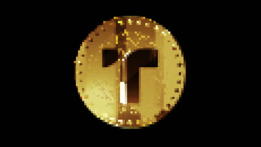 TrueUSD stablecoin TUSD cryptocurrency gold coin in retro pixel mosaic 80s style. Rotating golden metal looping abstract concept. 3D loop seamless loopable. | Shutterstock HD Video #1109082183
