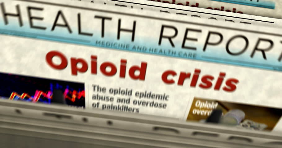 Opioid crisis painkiller abuse and opiates overdose problem daily news newspaper printing. Abstract concept retro headlines 3d seamless looped. | Shutterstock HD Video #1109082271