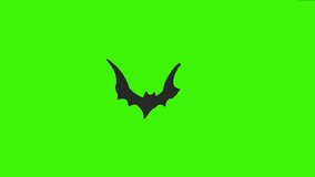 An animated black bat flies out from the center of the screen. Looped video. Concept of Halloween, Black Friday. Vector illustration isolated on a green background.