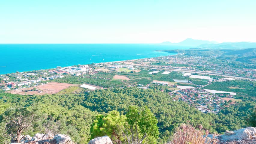 View of Kemer from Mount Chalish. A beautiful view of the mountain city from a height.