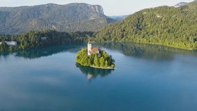 drone video Bled lake, Blejsko jezero slovenia europe
