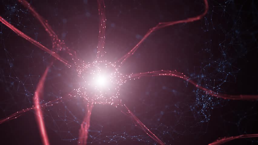 Flicker red colored neuron cell in the brain on digital motion background. Selective focus used.  | Shutterstock HD Video #1109107447