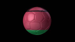 Soccer Ball with Flag of Malawi. Transparent Background, Alpha Channel, 4K ProRes. Easy to Put into Any Video.
