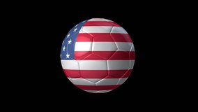 Soccer Ball with Flag of United States of America. Transparent Background, Alpha Channel, 4K ProRes. Easy to Put into Any Video.