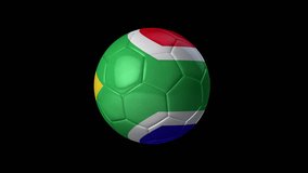 Soccer Ball with Flag of South Africa. Transparent Background, Alpha Channel, 4K ProRes. Easy to Put into Any Video.
