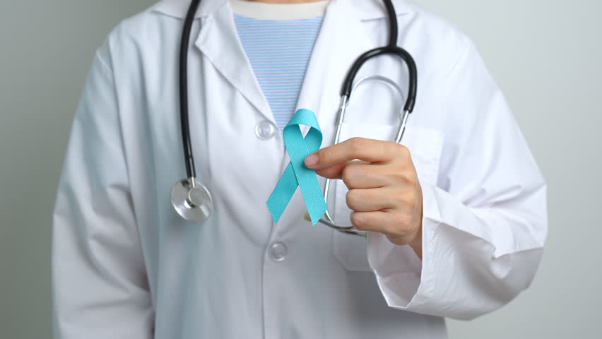 Blue November Prostate Cancer Awareness month, Doctor with Blue Ribbon in hospital for support people life and illness. Healthcare, International men, Father, Diabetes and World cancer day Royalty-Free Stock Footage #1109113605
