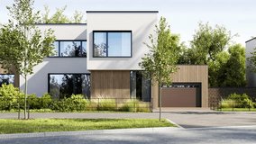 Suburban area with new modern houses. 3D rendering - Powered by Shutterstock - Get 15% off with code: PIKWIZARD15