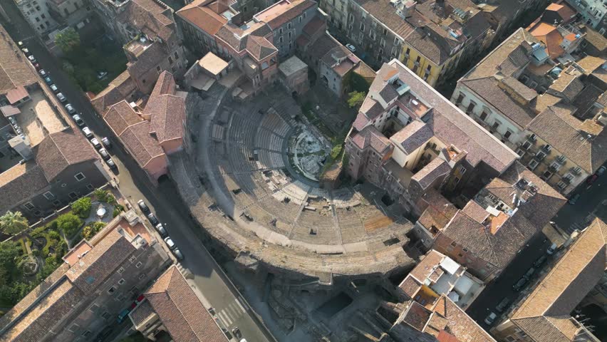 Anicent Roman Theatre of Catania - Static Drone Shot