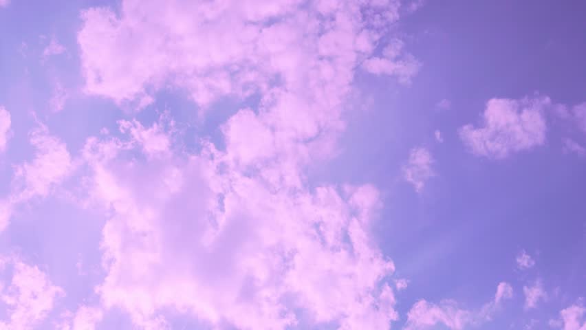 Colorful Sunrise Lilac Blue Sky with Cumulus Sunny Clouds in Time Laspe Sun Rays. Beautiful Morning Skyscraper and Fluffy Colored Clouds Sun TimeLapse, Atmosphere, Heaven, Beauty, Relax, Sunlight.