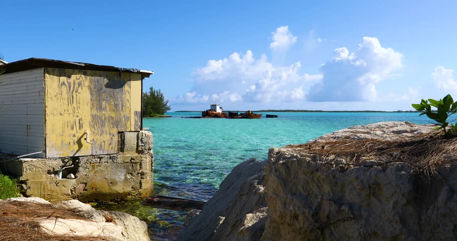 Static shot of a shipwreck near Georgetown on Exuma in the Bahamas.