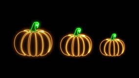 4k Neon Glowing Three Halloween Pumpkins Set Isolated on Black Background Illuminated Pumpkins Line Animation with for Halloween or Pumpkin Concept Trick or Treat Neon Glowing Halloween Design Element - Powered by Shutterstock - Get 15% off with code: PIKWIZARD15