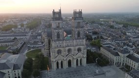 drone video Holy Cross Cathedral, Cathédrale Sainte-Croix d'Orléans France europe