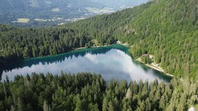 drone video Lower Fusine Lake dolomites italy europe