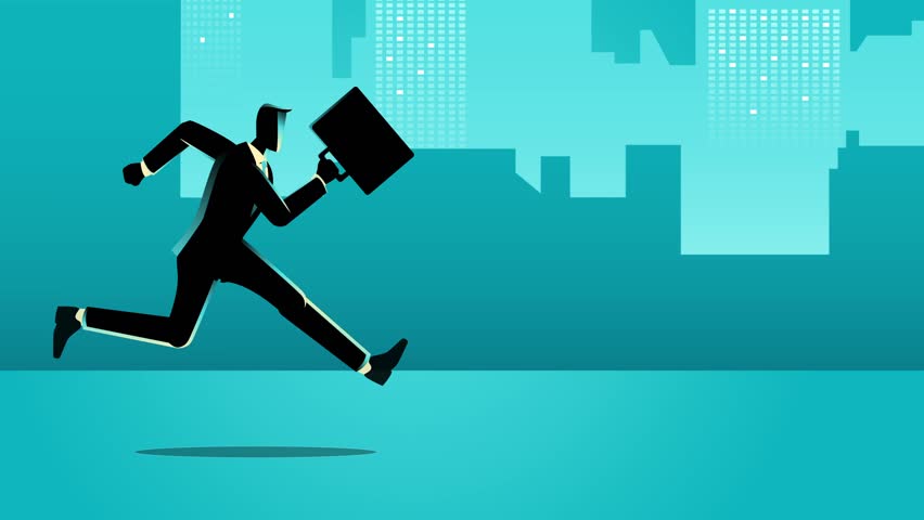 Corporate animations of a businessman sprinting with a briefcase, set against a cityscape backdrop. Represents ambition, determination, and success, making it ideal for business presentations | Shutterstock HD Video #1109140307