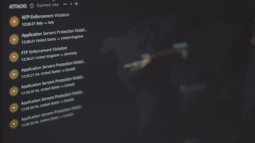 Global cyber attack with world map on computer screen. Internet network communication under cyberattack. Worldwide propagation of virus online. Closeup. - Powered by Shutterstock - Get 15% off with code: PIKWIZARD15