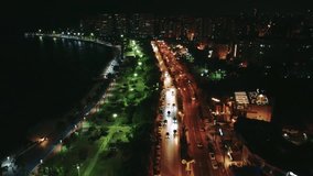 Aerial View Shot of embankment at night of mediterranean city Mersin, Turkey