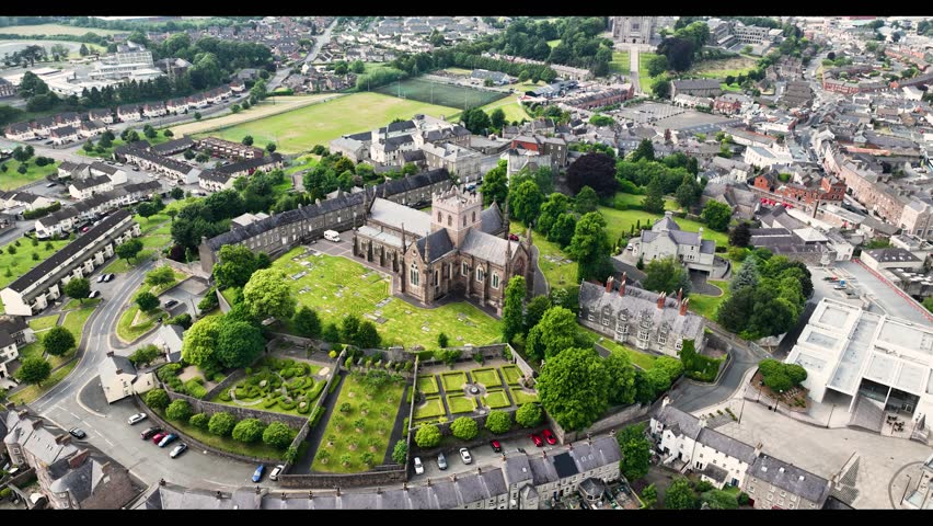 Aerial video of St Patrick's Cathedral Church of Ireland Armagh City County Armagh Northern Ireland Royalty-Free Stock Footage #1109147531