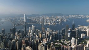 Aerial video of Hong Kong city in daytime