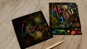 Me and you,  i love you, note, Love card and message teenager style, Art scratch paper for message. Youth culture. Glittering flares lights - Powered by Shutterstock - Get 15% off with code: PIKWIZARD15