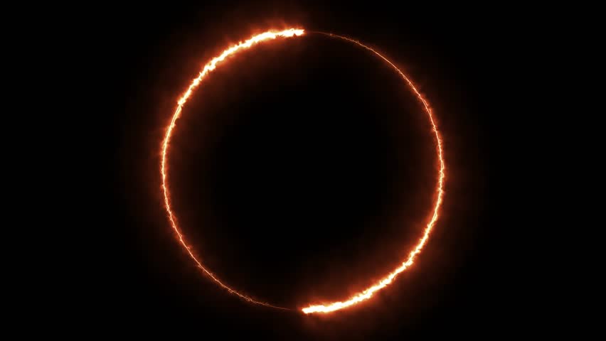 Beautiful ring of fire on black background. Abstract solar fire circle. Gradually appearing burning ring of fire. Motion graphics 4k.